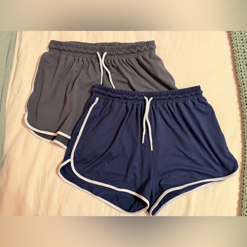 Navy Blue and Gray Elastic Waist Shorts